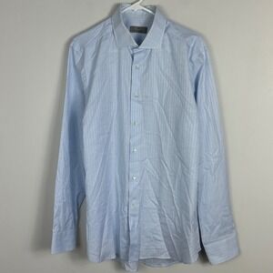 Canali Blue‎ Long Sleeve Dress Shirt Mens Size 43 Neck 17 Italy Cotton Collared